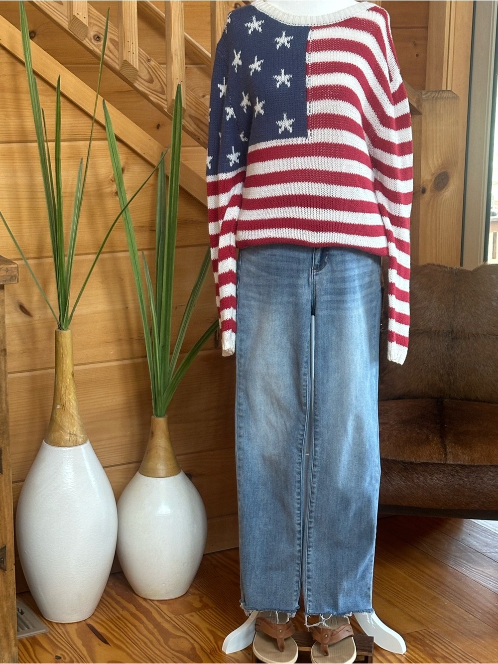 Grayson Threads Red White and Blue American Flag Crewneck Sweater
